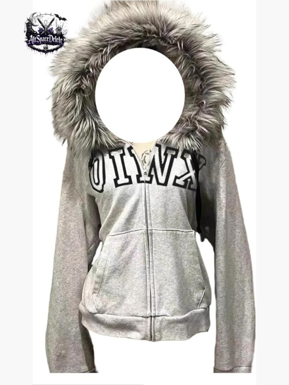 Fur Trim Zip Up Hoodie Crop Winter Coat Slim Fit Grunge Streetwear
